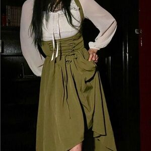 Elegant Olive Green Halter Dress New